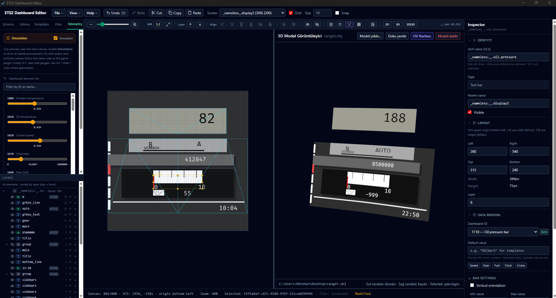 ETS2 Dashboard Editor interface